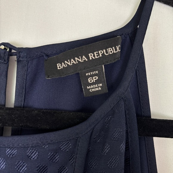 Banana Republic Navy Halter Top Fit & Flare Dress Size 6P Polka Dot Texture Midi - Picture 8 of 13